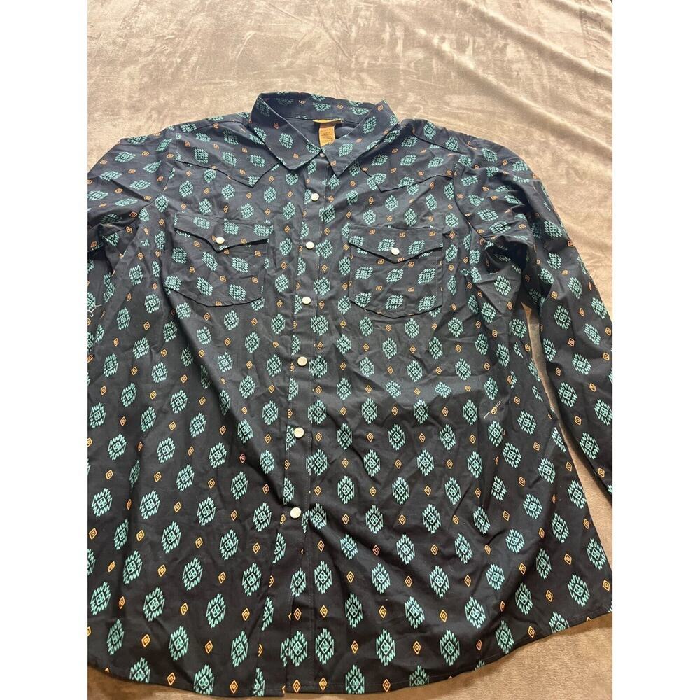 Vintage‎ Wrangler Shirt Pearl Snap XXL Plaid Western Rodeo Work Aztec